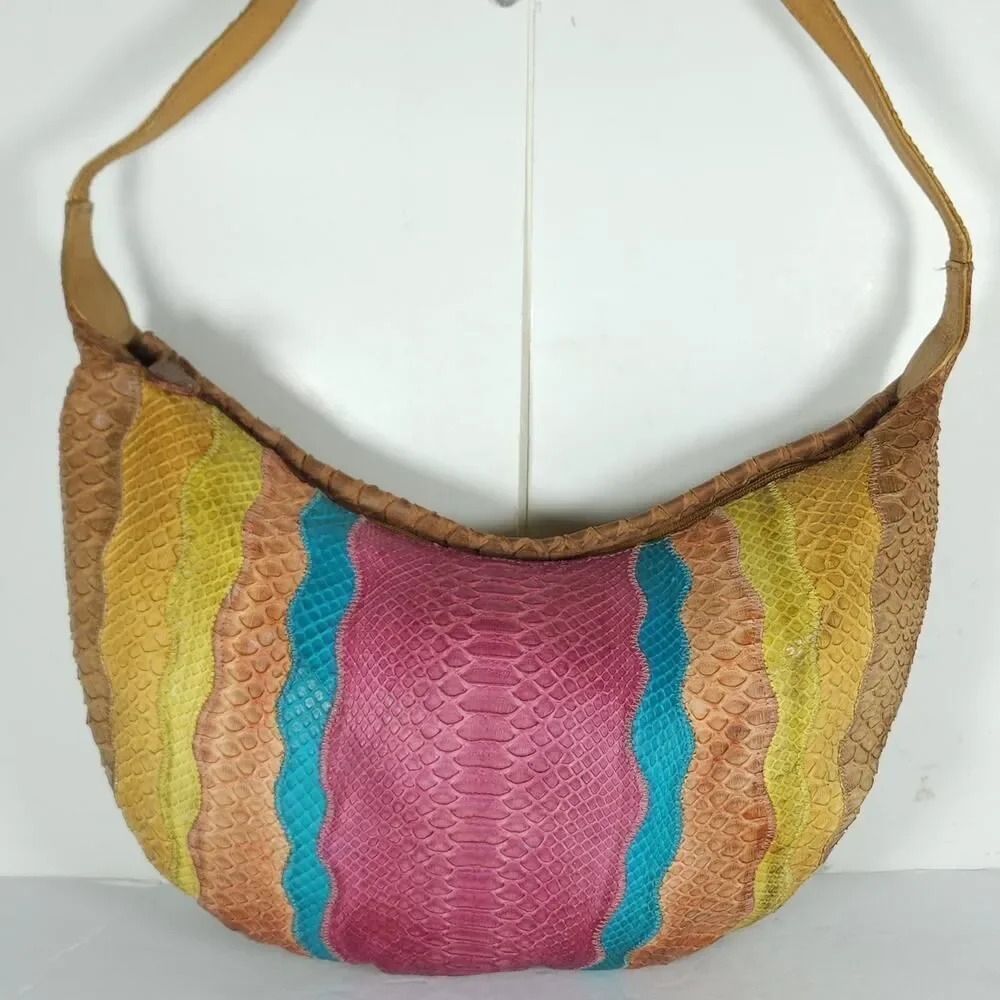 CARLOS FALCHI Fato A Mano Genuine Python Multicolor Hobo Bag Handbag